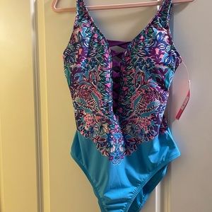 Lilly Pulitzer swimsuit Isle twister turquoise oasis 12 NWT